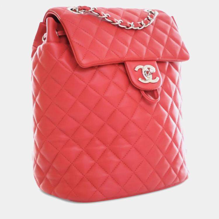 Pre Owned Chanel Red Small Lambskin Urban Spirit Backpack