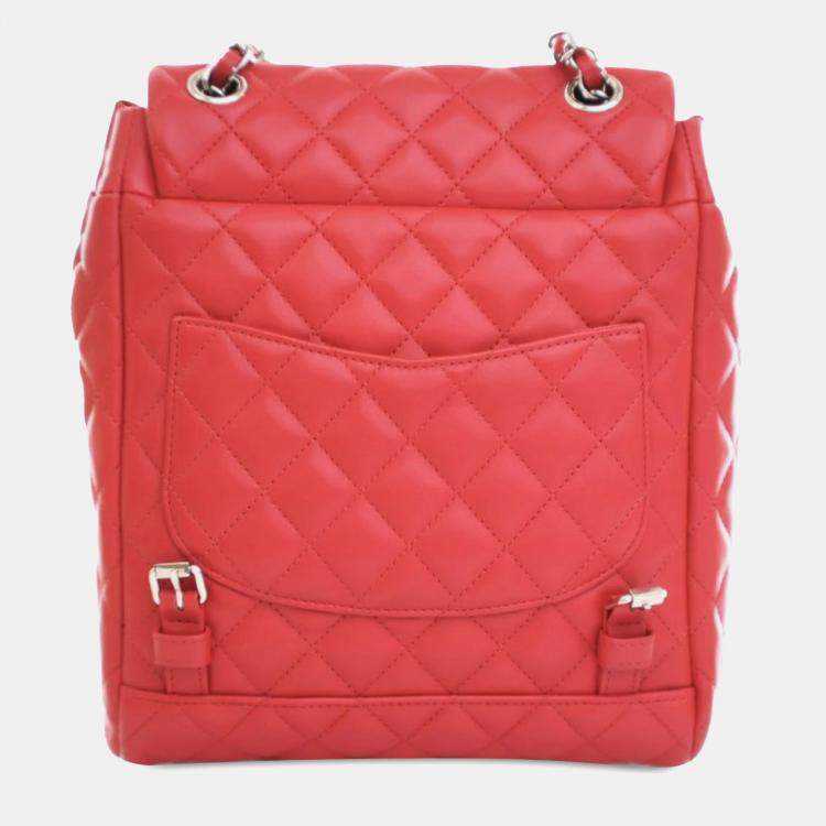 Pre Owned Chanel Red Small Lambskin Urban Spirit Backpack