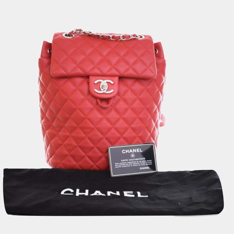 Pre Owned Chanel Red Small Lambskin Urban Spirit Backpack
