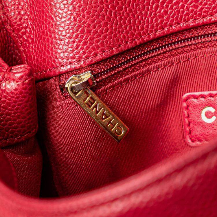 Pre Owned Chanel Red Mini Quilted Caviar Carry Around Flap