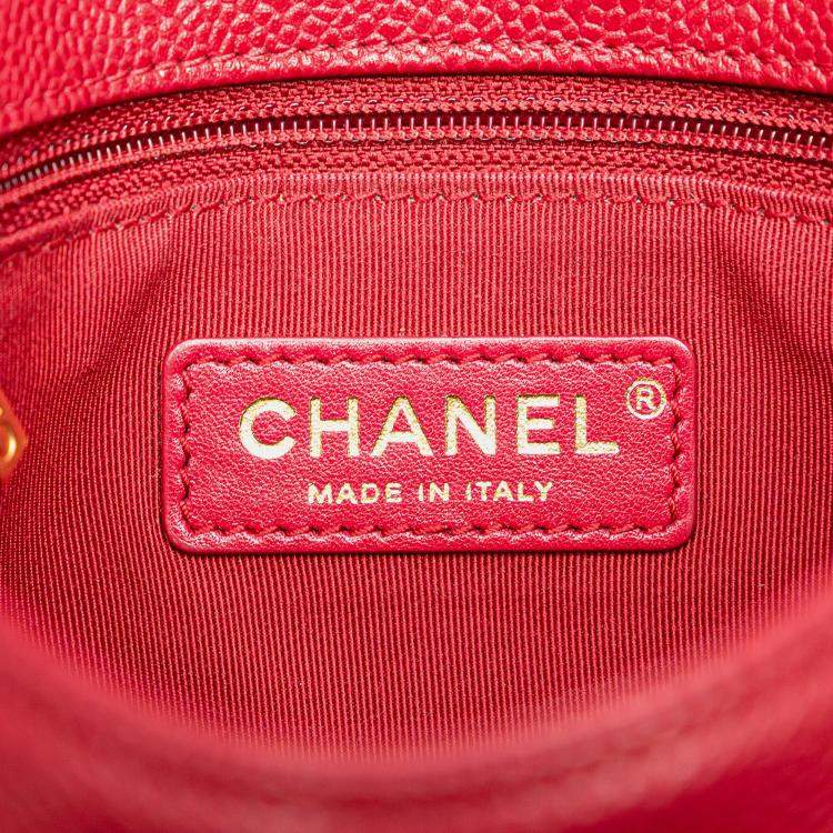 Pre Owned Chanel Red Mini Quilted Caviar Carry Around Flap