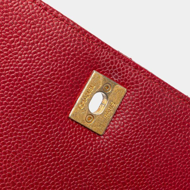 Pre Owned Chanel Red Mini Quilted Caviar Carry Around Flap