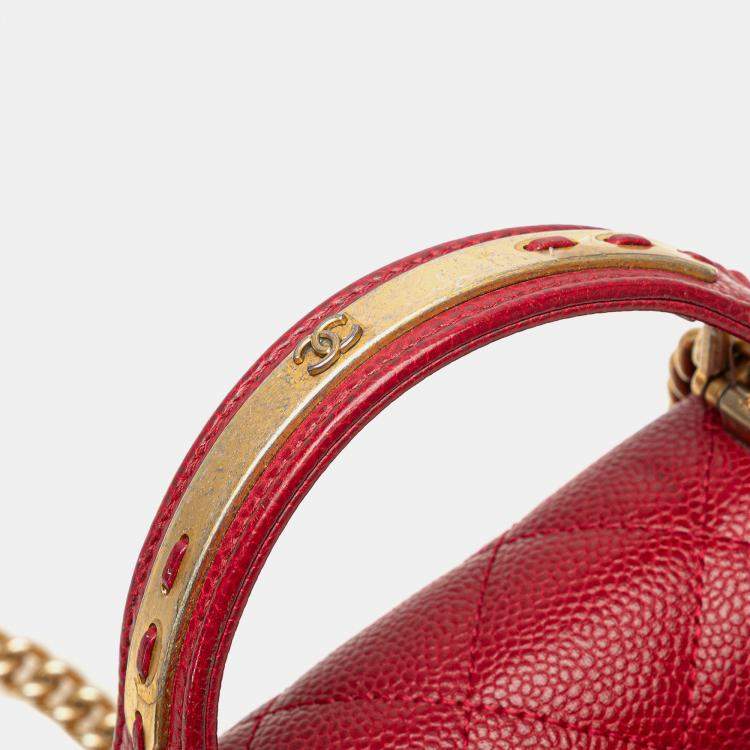 Pre Owned Chanel Red Mini Quilted Caviar Carry Around Flap