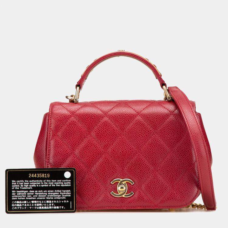 Pre Owned Chanel Red Mini Quilted Caviar Carry Around Flap
