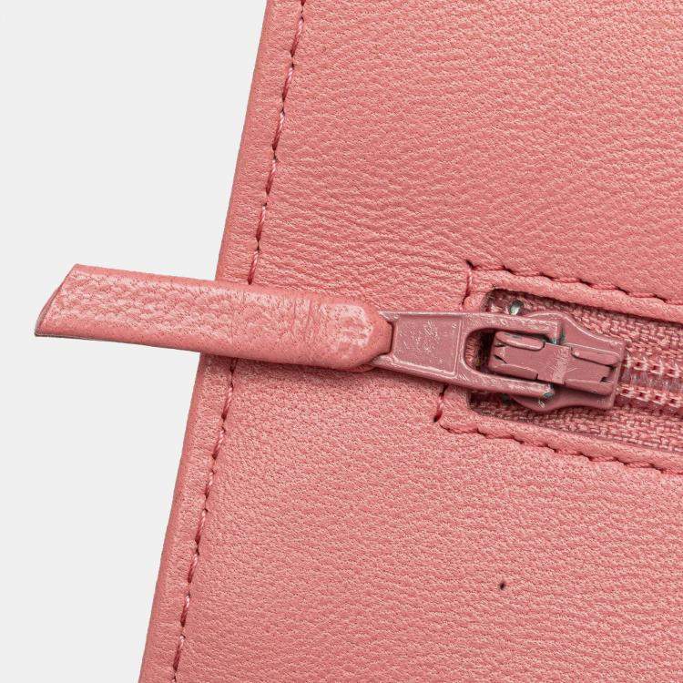 Pre Owned Chanel Pink CC Embossed Lambskin Camellia Wallet On Chain