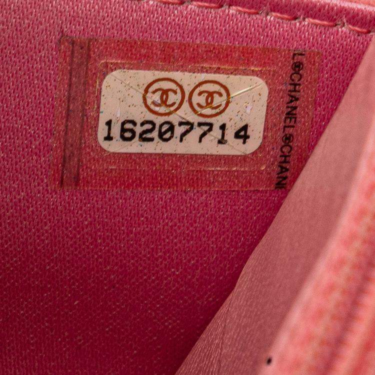 Pre Owned Chanel Pink CC Embossed Lambskin Camellia Wallet On Chain