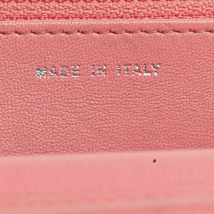 Pre Owned Chanel Pink CC Embossed Lambskin Camellia Wallet On Chain