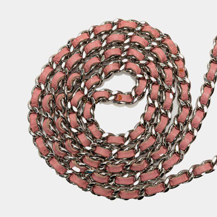 Pre Owned Chanel Pink CC Embossed Lambskin Camellia Wallet On Chain