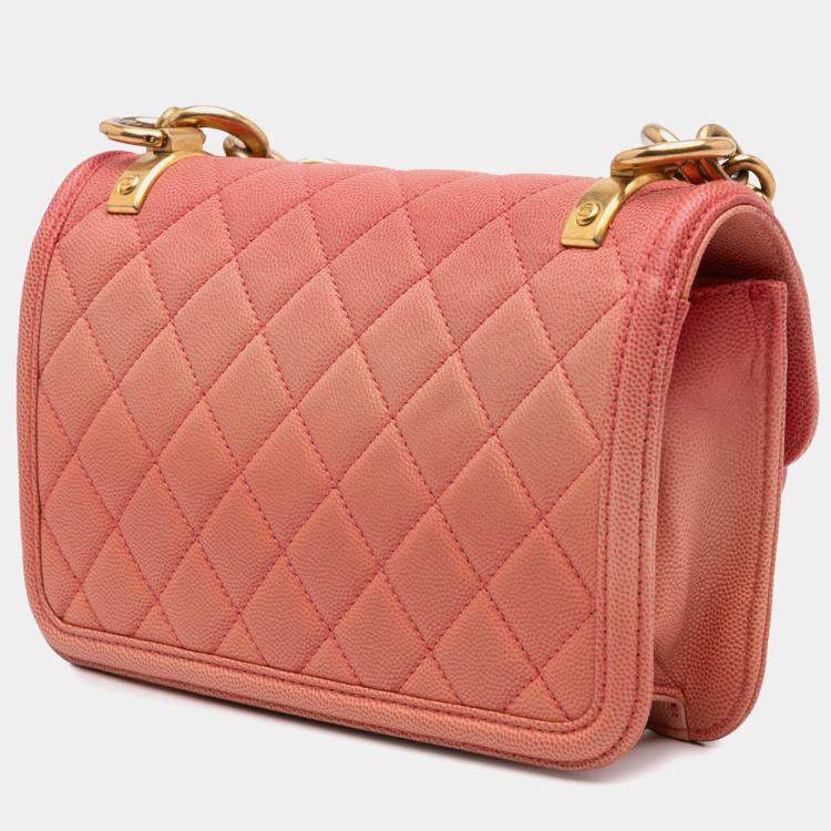 Pre Owned Chanel Pink Small Quilted Caviar Sunset On The Sea Flap