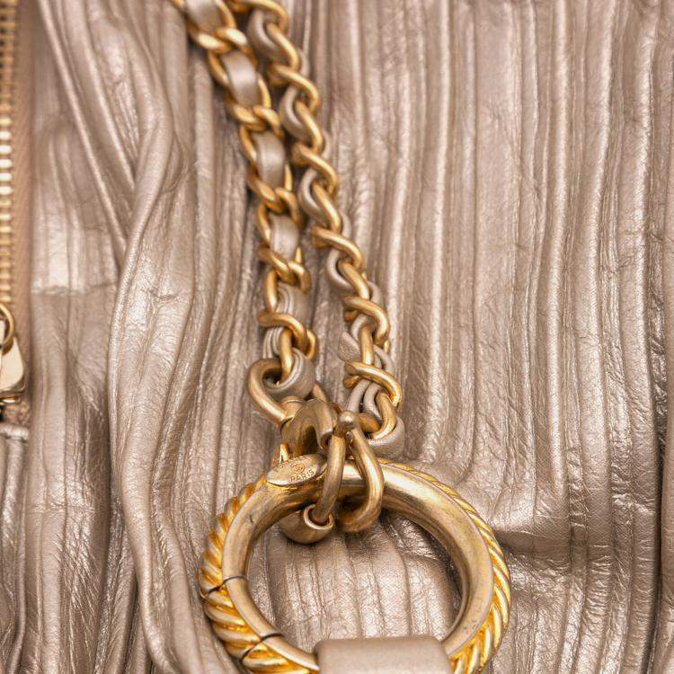 Pre Owned Chanel Gold Medium Metallic Calfskin Coco Pleats Drawstring Backpack
