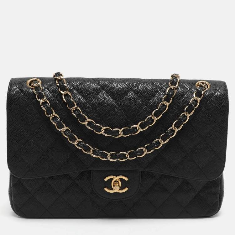 Pre Owned Chanel Classic Double Flap Large Black Caviar Leather Shoulder Bag