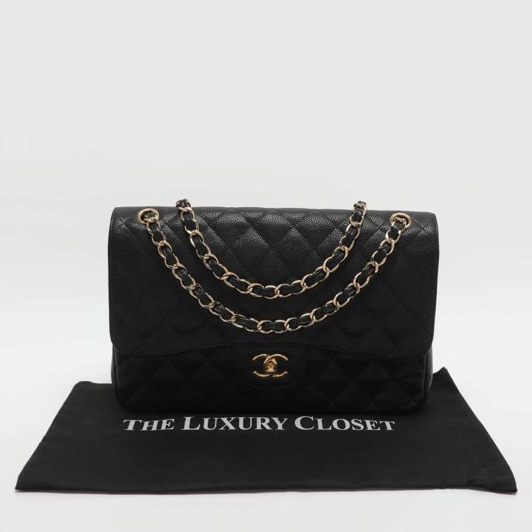 Pre Owned Chanel Classic Double Flap Large Black Caviar Leather Shoulder Bag