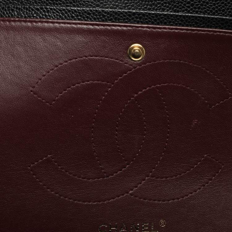 Pre Owned Chanel Classic Double Flap Large Black Caviar Leather Shoulder Bag