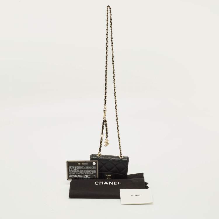 Pre Owned Chanel Classic Black Quilted Caviar Leather Coin Purse with Chain