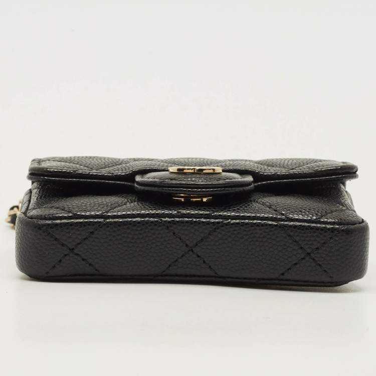 Pre Owned Chanel Classic Black Quilted Caviar Leather Coin Purse with Chain