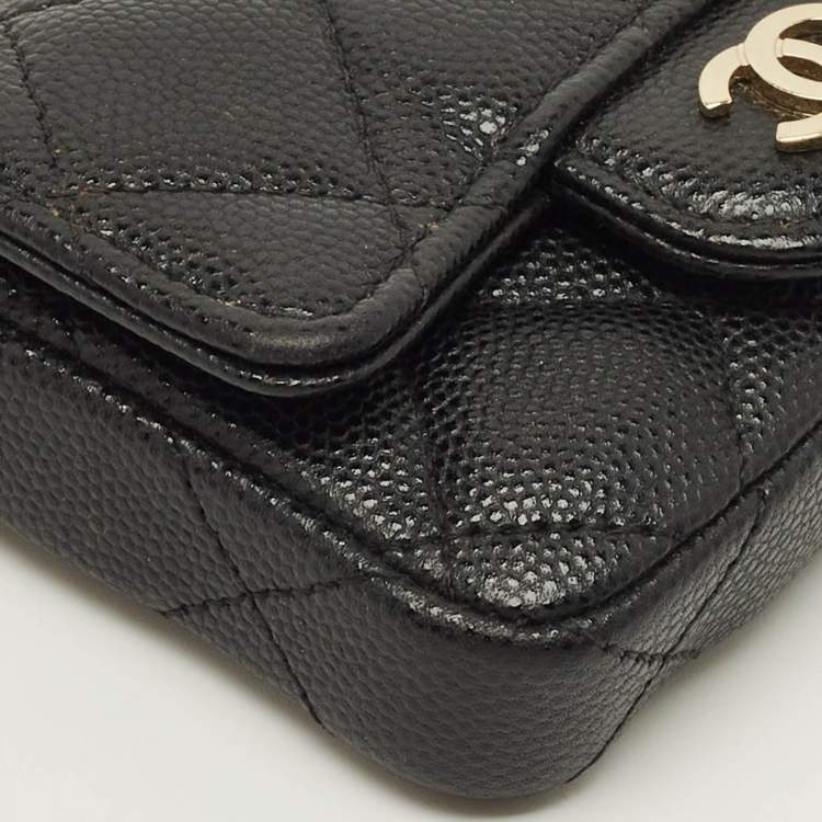 Pre Owned Chanel Classic Black Quilted Caviar Leather Coin Purse with Chain