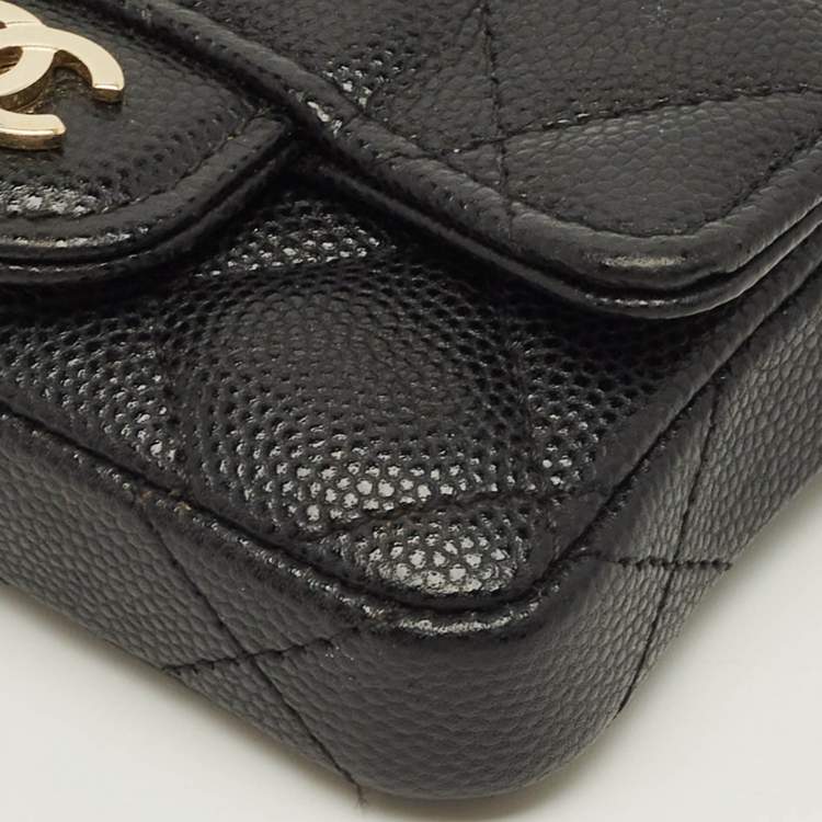 Pre Owned Chanel Classic Black Quilted Caviar Leather Coin Purse with Chain