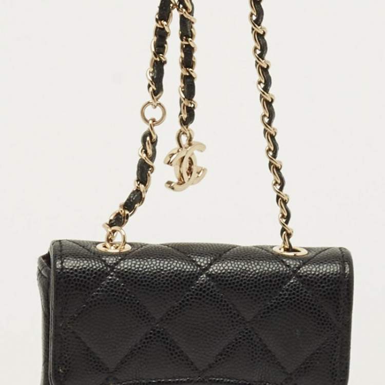 Pre Owned Chanel Classic Black Quilted Caviar Leather Coin Purse with Chain