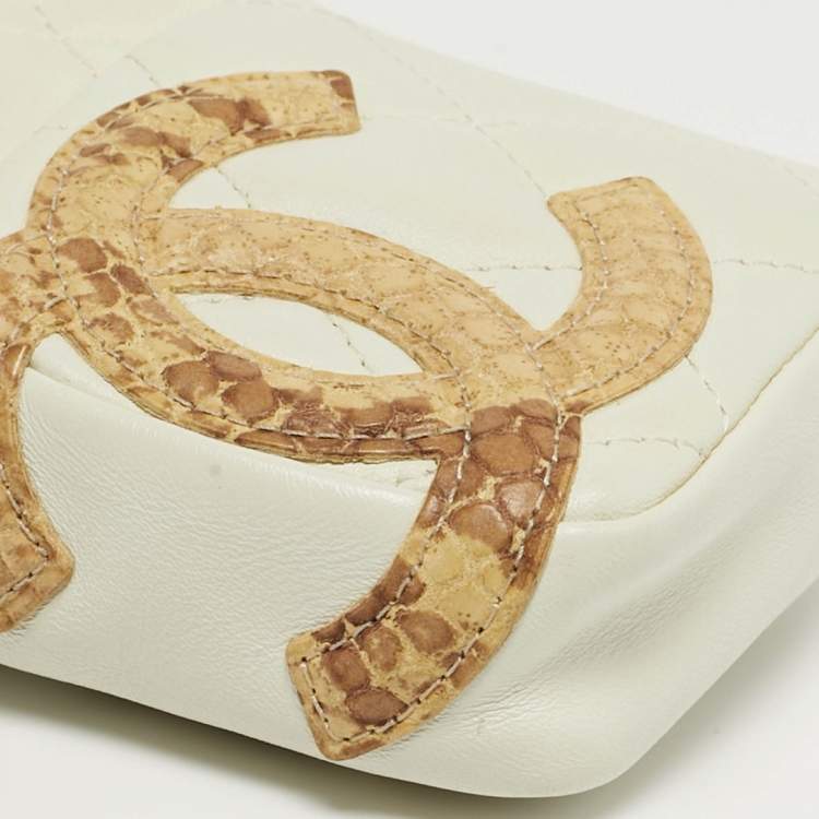 Pre Owned Chanel Cambon Ligne Off White Quilted Leather Coin Purse