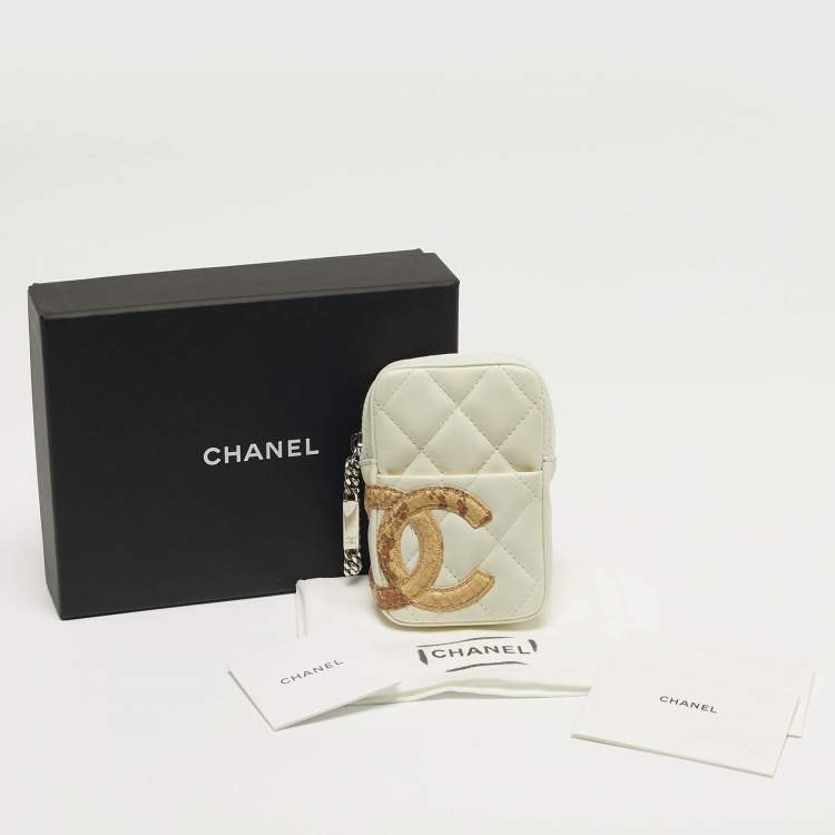 Pre Owned Chanel Cambon Ligne Off White Quilted Leather Coin Purse