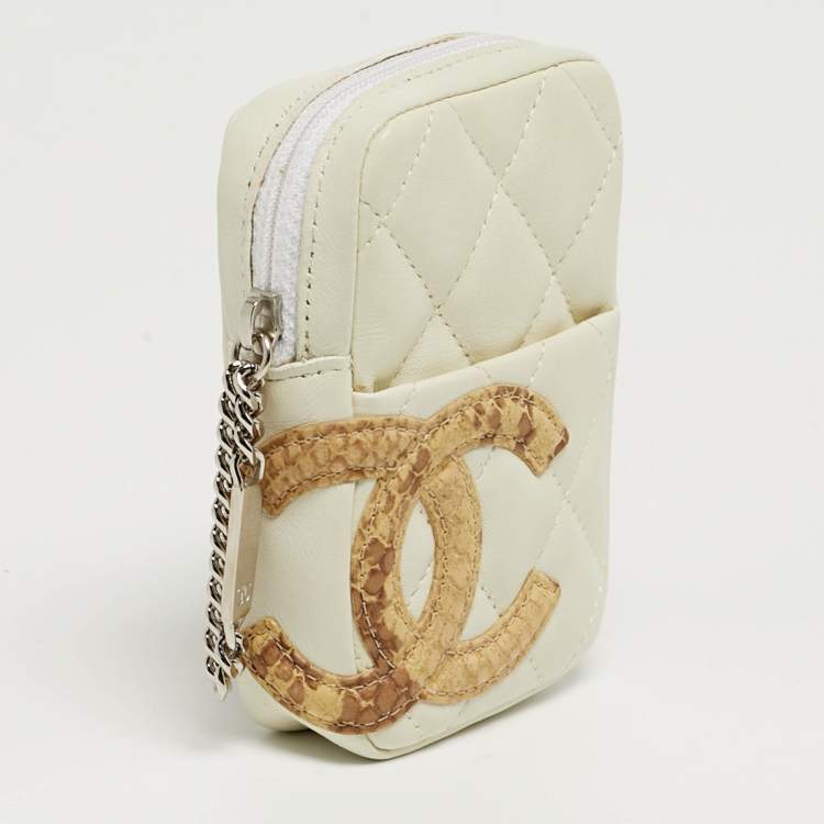 Pre Owned Chanel Cambon Ligne Off White Quilted Leather Coin Purse