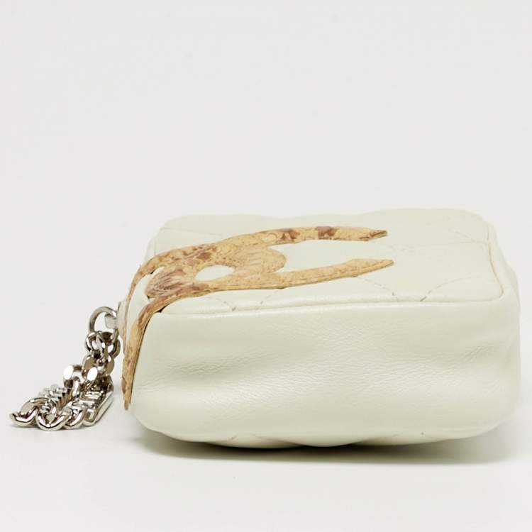 Pre Owned Chanel Cambon Ligne Off White Quilted Leather Coin Purse