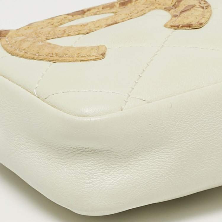 Pre Owned Chanel Cambon Ligne Off White Quilted Leather Coin Purse