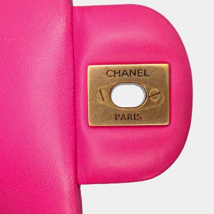 Pre Owned Chanel Pink Mini Rectangular Classic Chevron Lambskin Single Flap