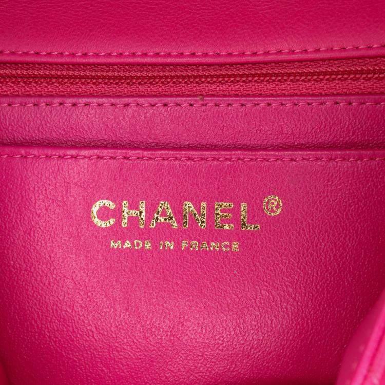 Pre Owned Chanel Pink Mini Rectangular Classic Chevron Lambskin Single Flap