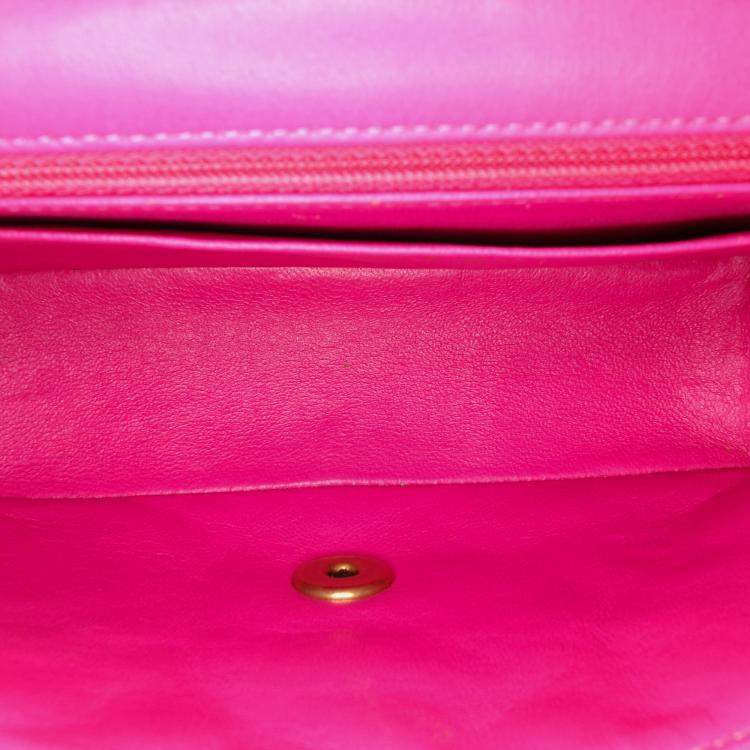 Pre Owned Chanel Pink Mini Rectangular Classic Chevron Lambskin Single Flap