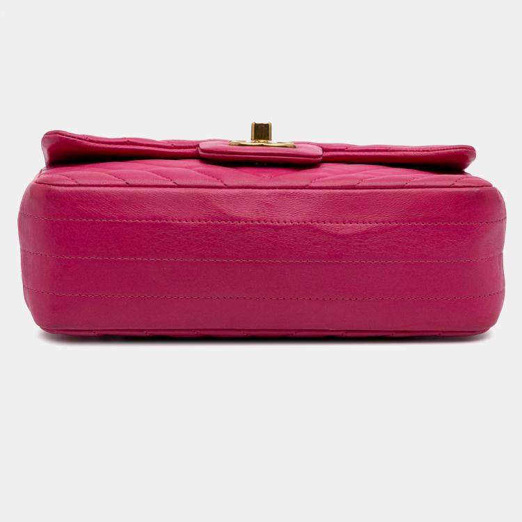 Pre Owned Chanel Pink Mini Rectangular Classic Chevron Lambskin Single Flap