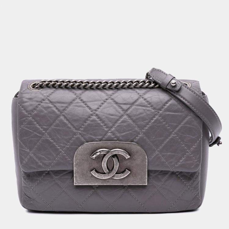 Pre Owned Chanel Purple Quilted Aged Calfskin CC Square Flap