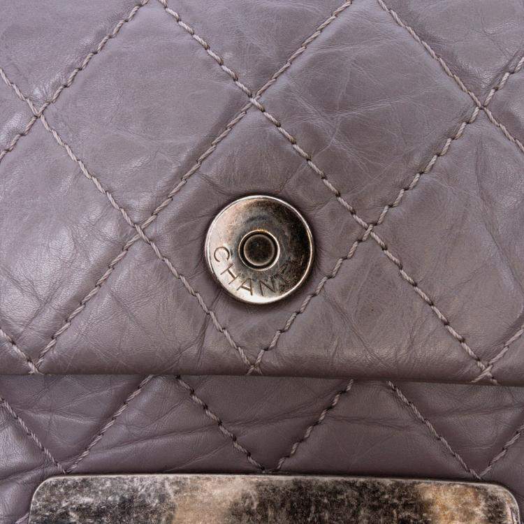 Pre Owned Chanel Purple Quilted Aged Calfskin CC Square Flap