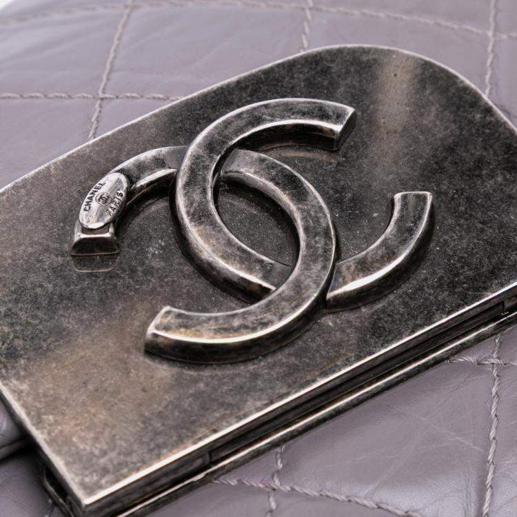 Pre Owned Chanel Purple Quilted Aged Calfskin CC Square Flap