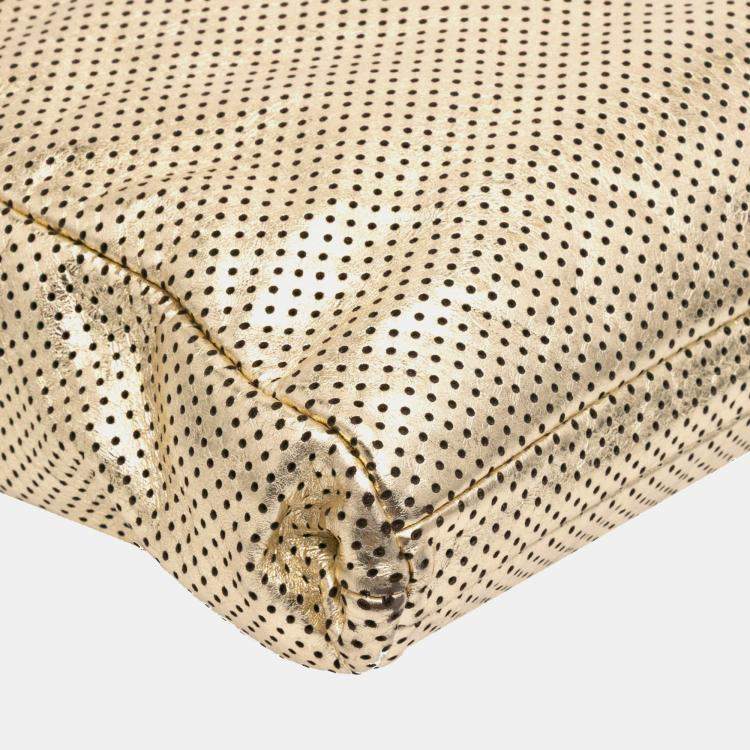 Pre Owned Chanel Gold Perforated Crackled Metallic Calfskin Drill Tote