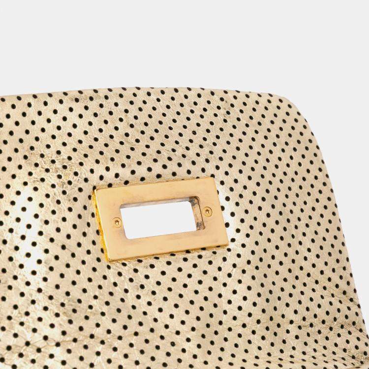 Pre Owned Chanel Gold Perforated Crackled Metallic Calfskin Drill Tote
