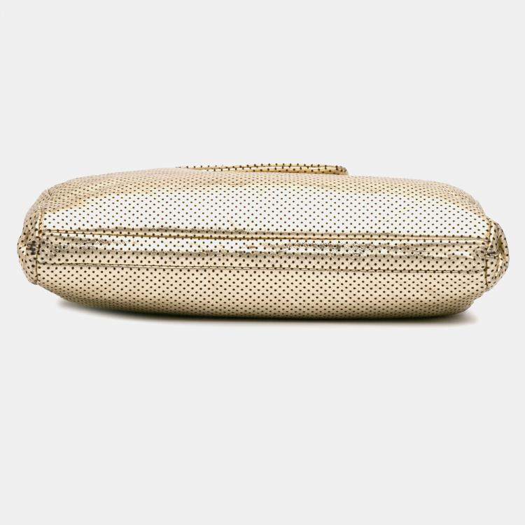 Pre Owned Chanel Gold Perforated Crackled Metallic Calfskin Drill Tote