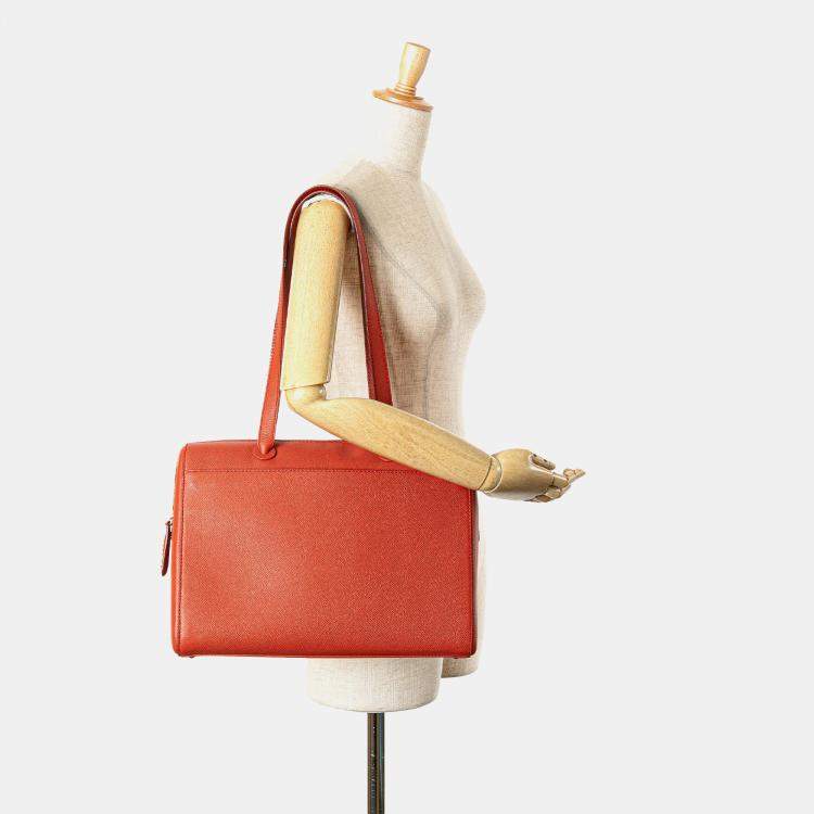 Pre Owned Chanel Orange Grained Calfskin Tote