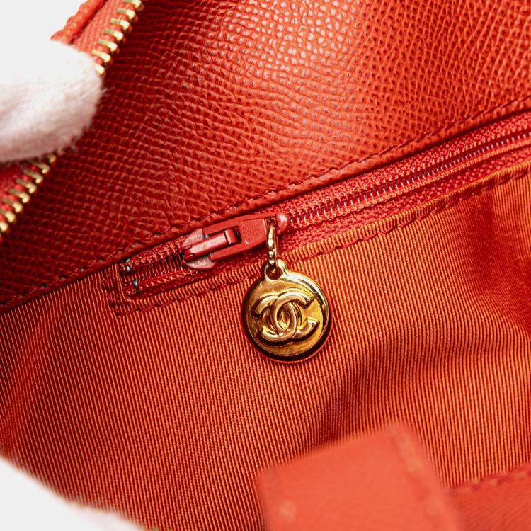 Pre Owned Chanel Orange Grained Calfskin Tote