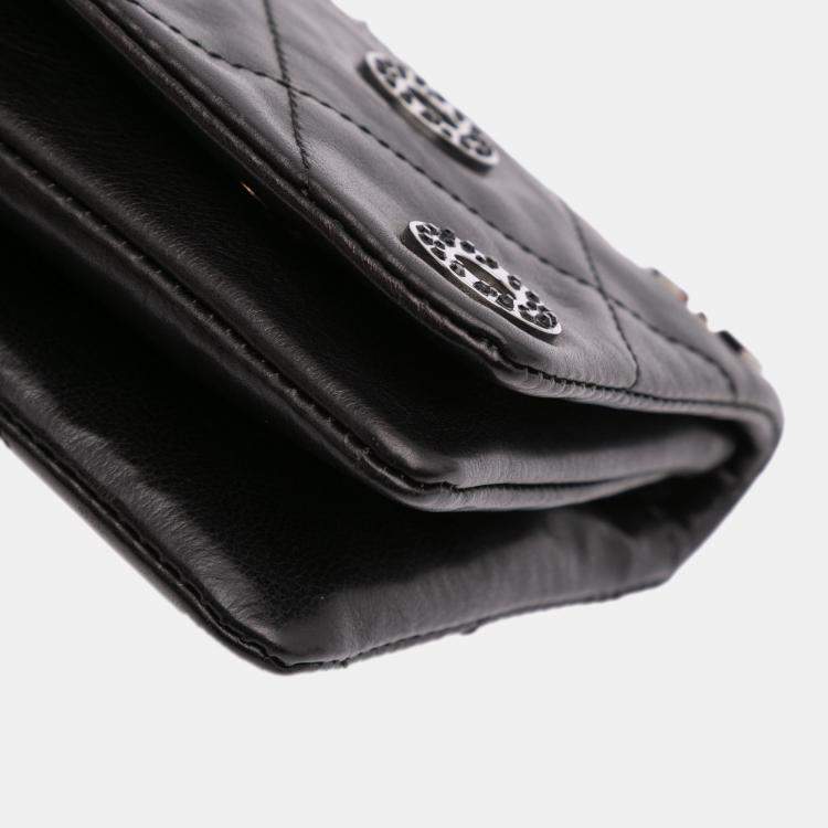 Pre Owned Chanel Black Quilted Calfskin Star Attitude Grommet Fold Over Clutch