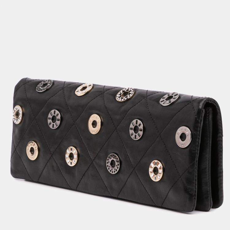 Pre Owned Chanel Black Quilted Calfskin Star Attitude Grommet Fold Over Clutch