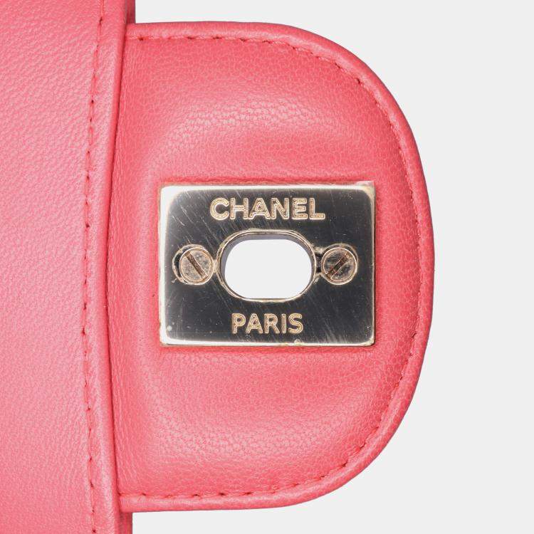 Pre Owned Chanel Red Medium Classic Chevron Lambskin Double Flap