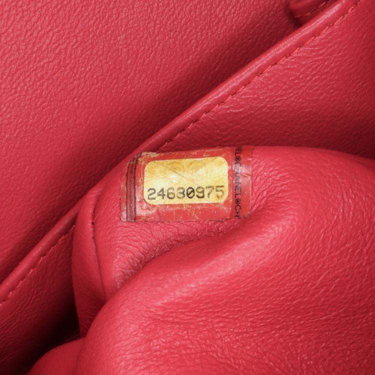 Pre Owned Chanel Red Medium Classic Chevron Lambskin Double Flap