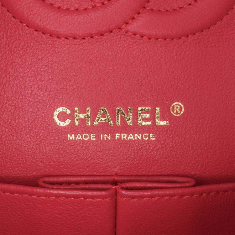 Pre Owned Chanel Red Medium Classic Chevron Lambskin Double Flap