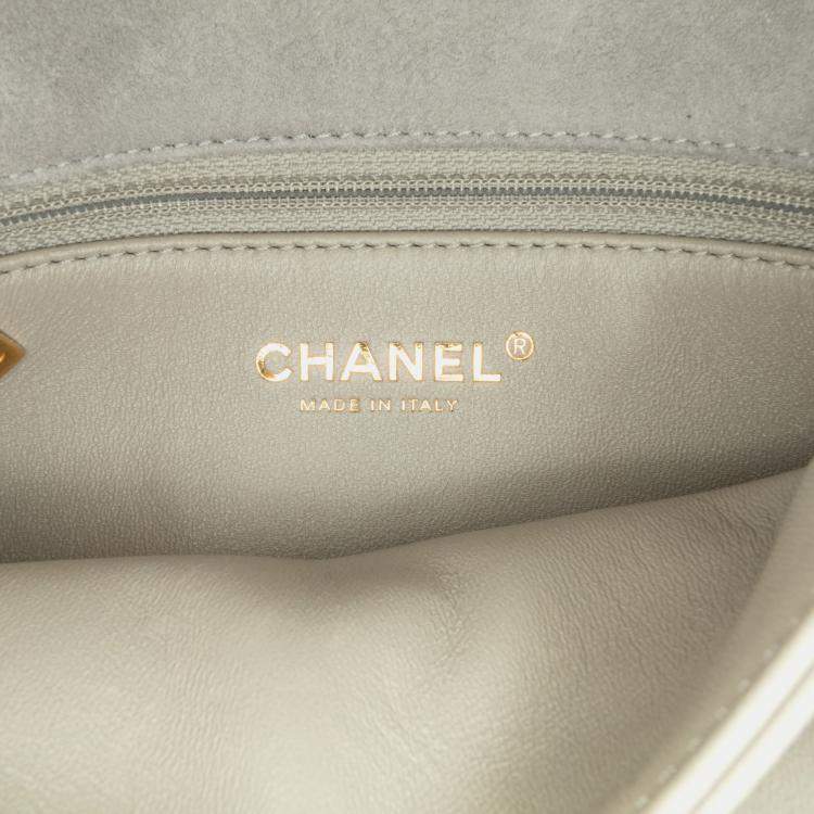 Pre Owned Chanel Grey Quilted Shearling Chain Flap