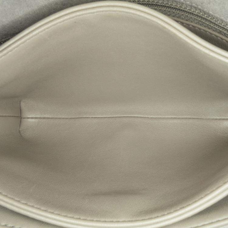 Pre Owned Chanel Grey Quilted Shearling Chain Flap