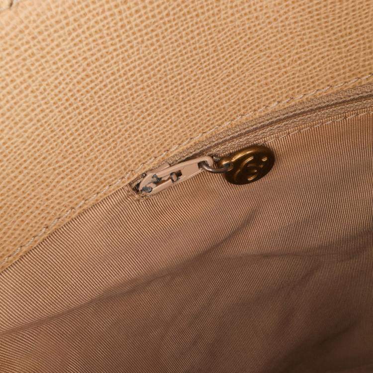 Pre Owned Chanel Brown Grained Calfskin Tortoise Top Handle Tote