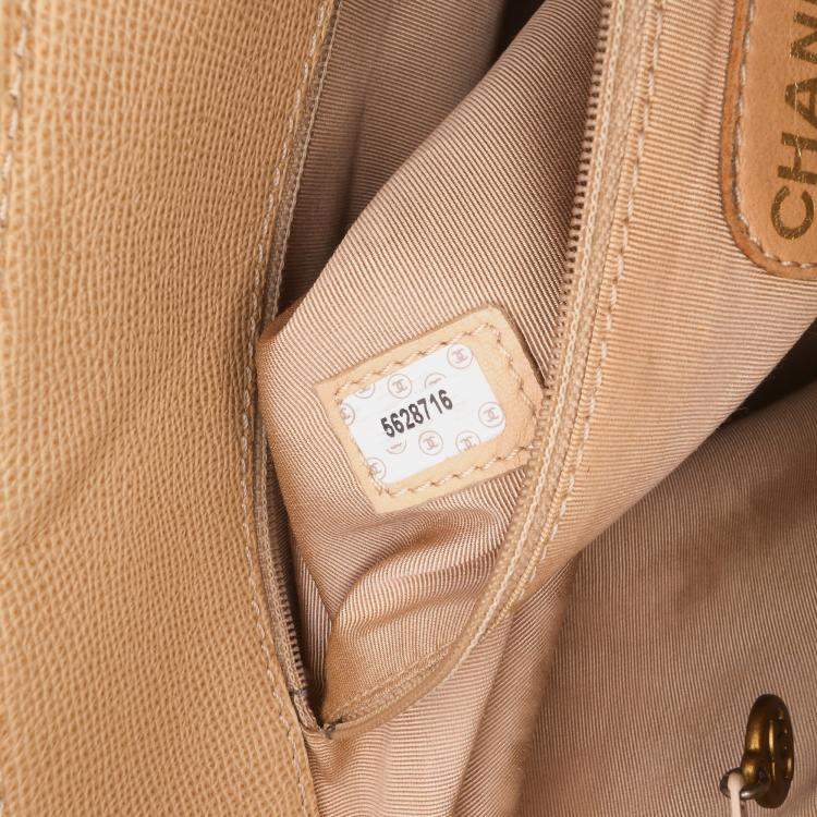 Pre Owned Chanel Brown Grained Calfskin Tortoise Top Handle Tote