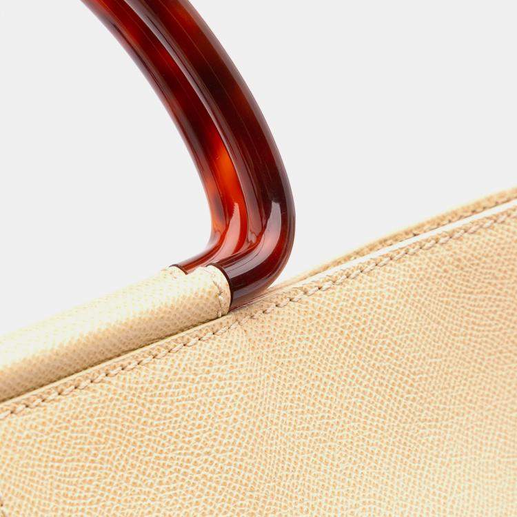 Pre Owned Chanel Brown Grained Calfskin Tortoise Top Handle Tote