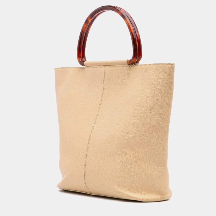 Pre Owned Chanel Brown Grained Calfskin Tortoise Top Handle Tote